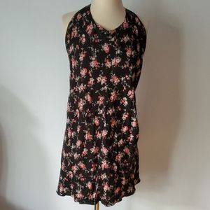 Melville halter black dress w/pink flowers szS